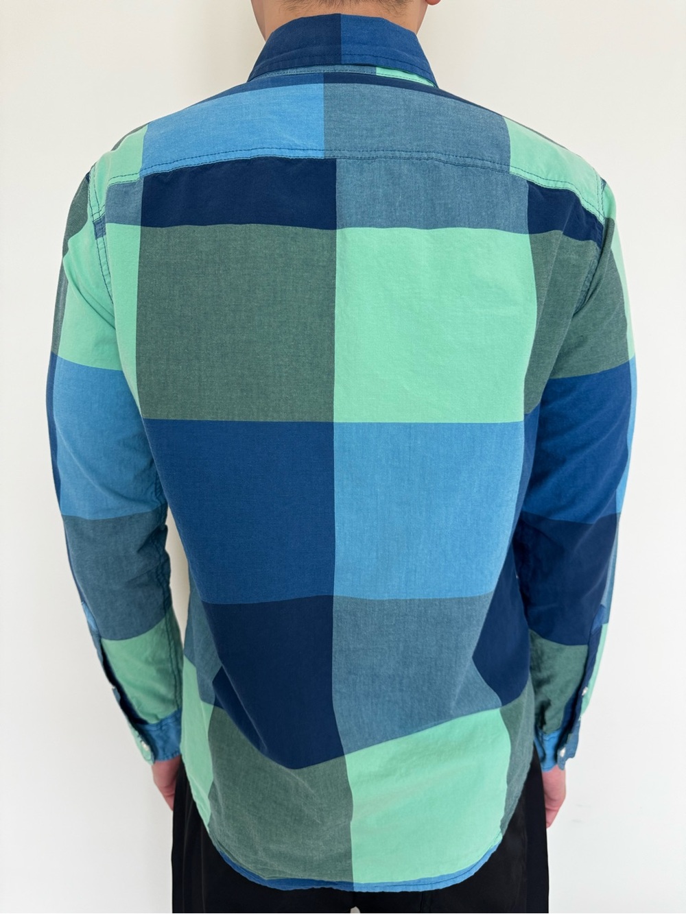 Hollister Blue & Green Large-Check Button-Down Shirt